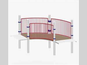 1664-90-57-PL 90 Degree Curved Bridge, Brown Plastic-coated Perforated Steel with Baluster Walls